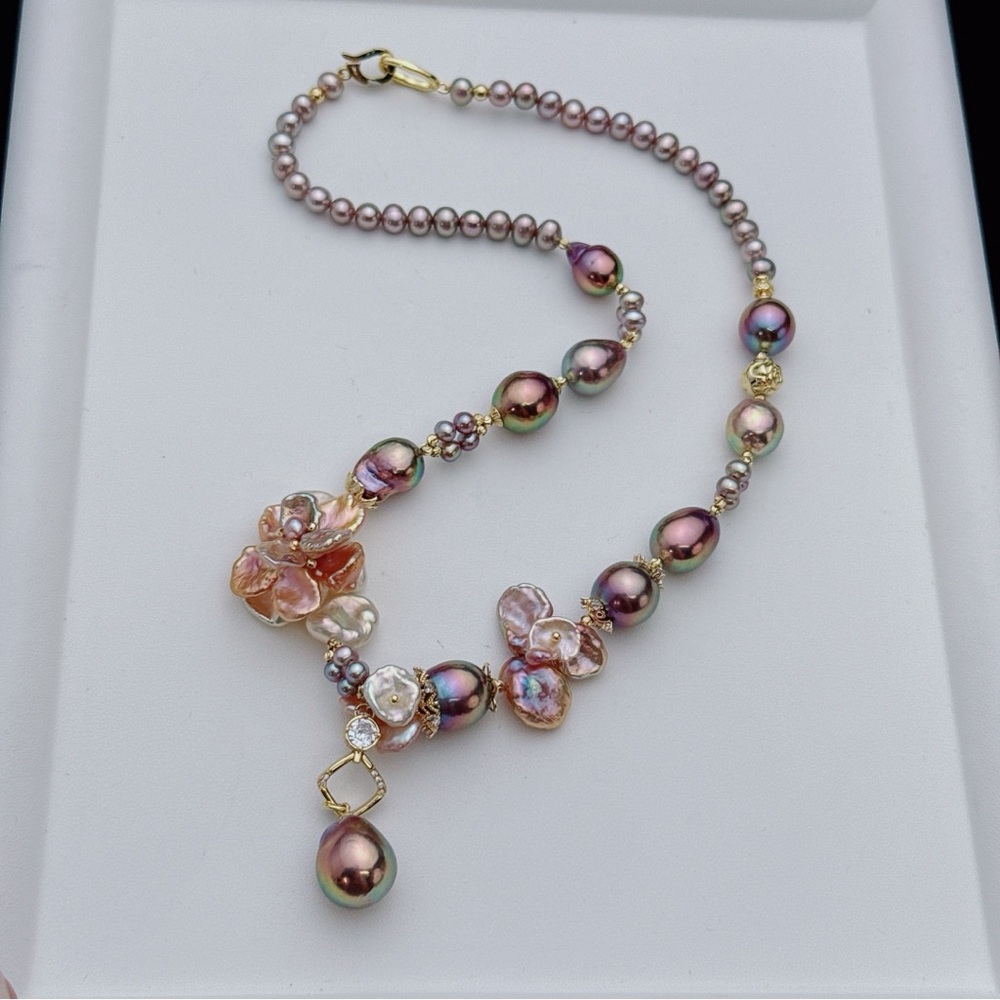 RL037 Handmade Premium Quality Edison Freshwater Baroque Pearl Necklace